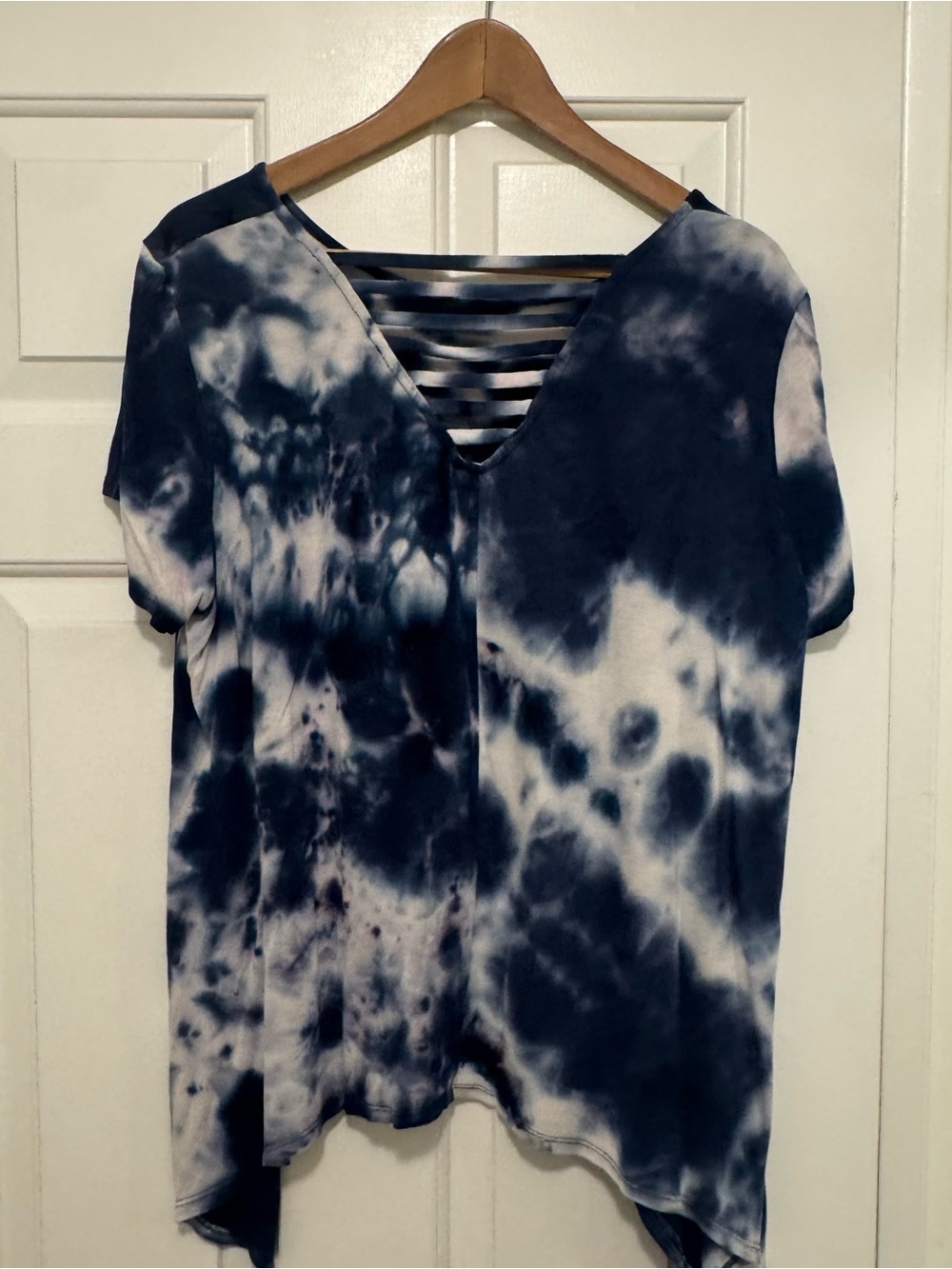 Others Follow Navy and White Tie-Dye V-Neck Short Sleeve Top